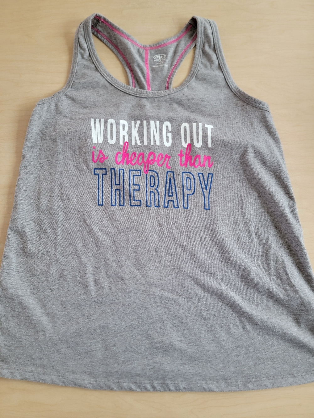 Athletic Works Gray Racerback Tank with Pink Stitching Largr